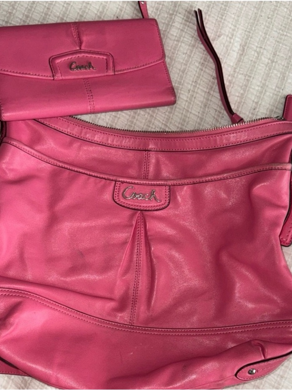 Vintage Coach Hot Pink Soft Leather Shoulder/Crossbody Bag with Matching Wallet